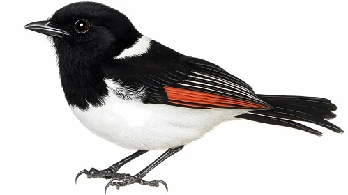Vivid Bird Illustration with Red Wing