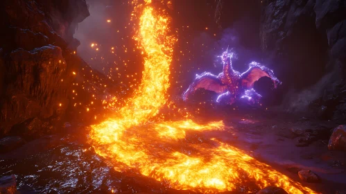 Lava Dragon in a Fantasy Cave