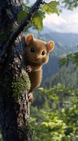 Mouse on Tree with Sunlight