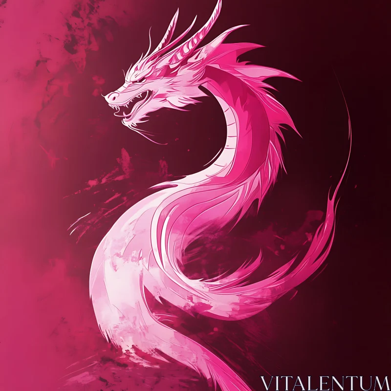 AI ART Elegant Pink Dragon Against Dark Background