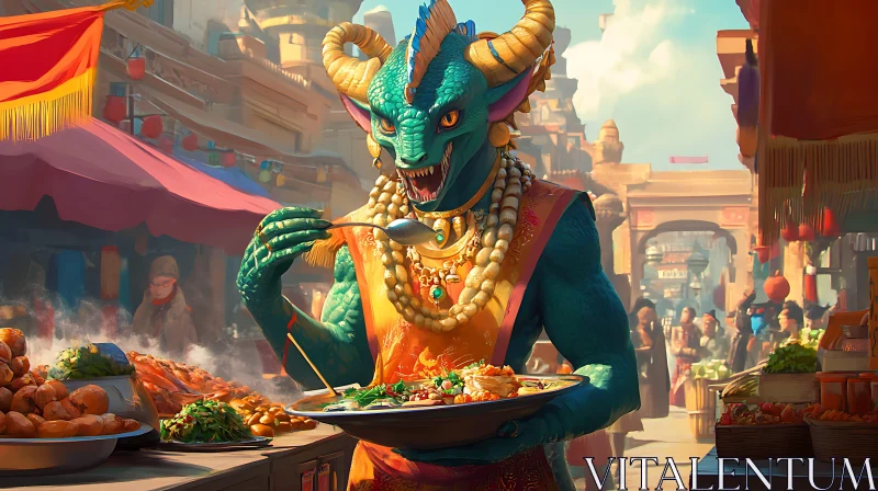 Fantasy Feast: Dragon at the Market AI Image