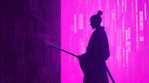 Samurai Silhouette in a Futuristic City