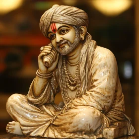 Bearded Man Sculpture with Conch Shell
