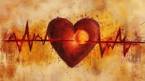 Abstract Heart Painting with ECG Line