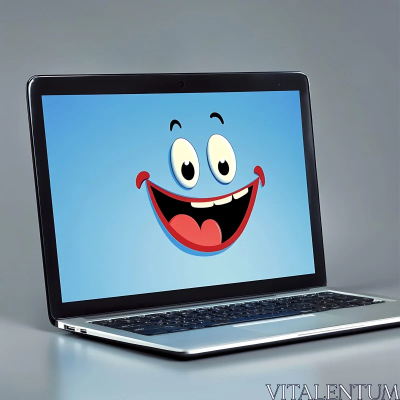 Happy Cartoon Face on Modern Laptop Display AI Image