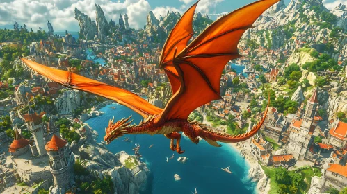 Aerial View of Dragon and City