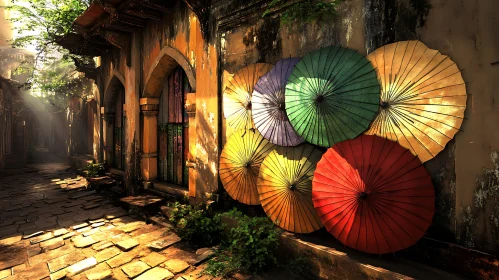 Serene Alley with Colorful Umbrellas