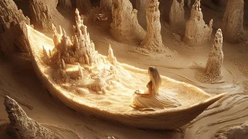 Woman Meditating in Surreal Landscape