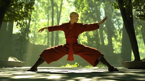 Forest Monk Practicing Martial Arts