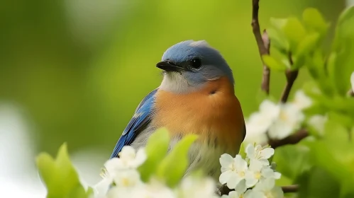 Bluebird in Spring Blossom Scene