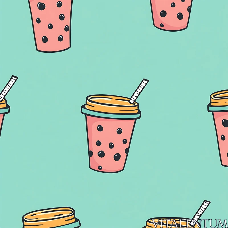 AI ART Seamless Drinks Pattern on Blue Background