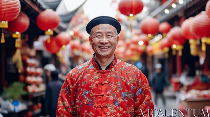 Smiling Man with Red Lanterns AI Image