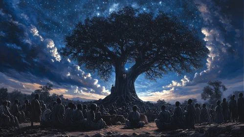 Night Gathering Under Ancient Tree