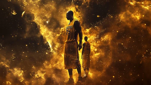 Golden Basketball Player in Space