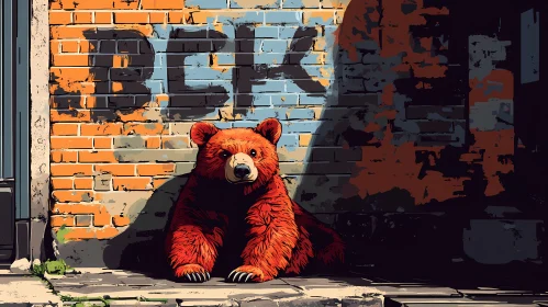 Red Bear in Urban Street Art