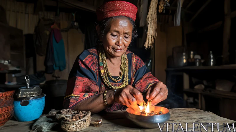 AI ART Elderly Woman and the Sacred Flame