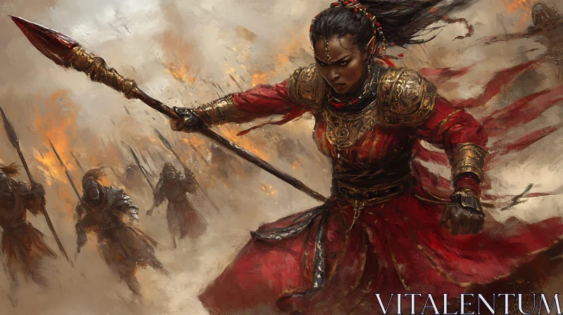 AI ART Female Warrior with Spear in War