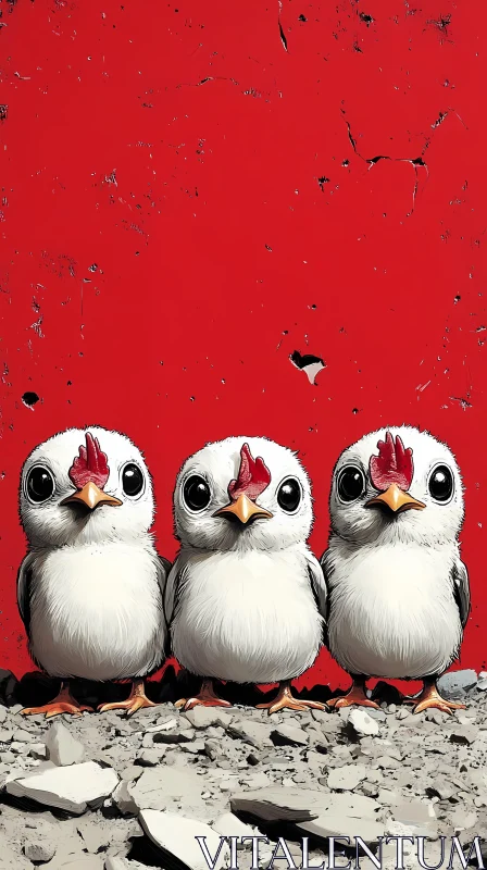 AI ART Cute Cartoon Chickens with Red Background