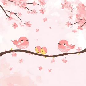 Pink Birds in Cherry Blossom Dream