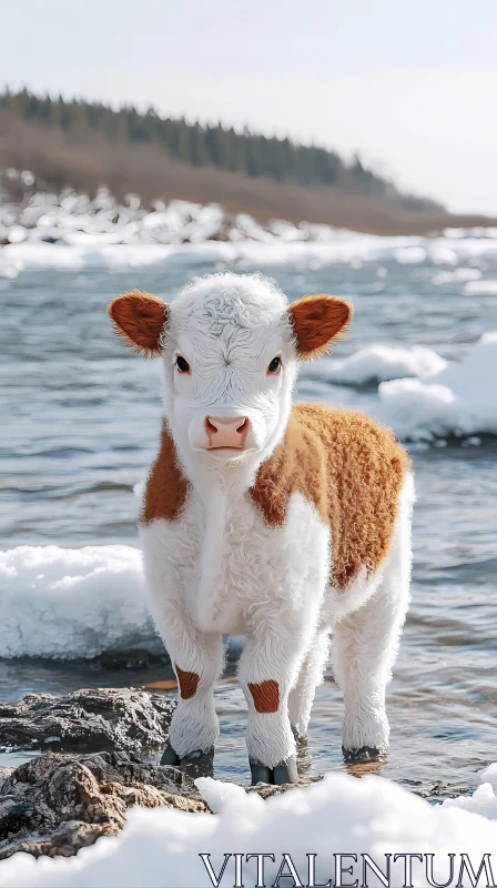 AI ART Calf in Snowy Landscape