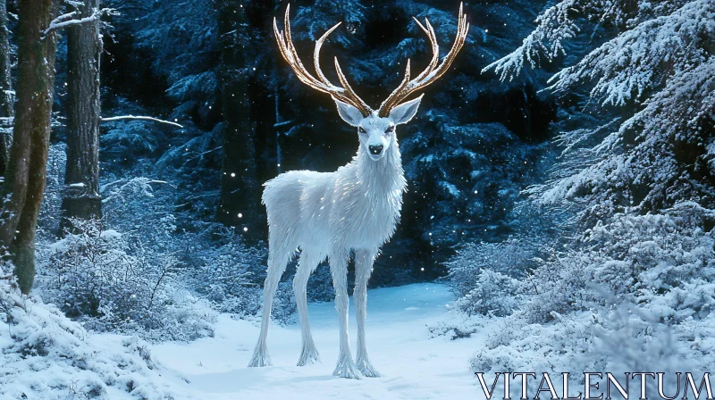 Magical White Deer with Glowing Antlers AI Image