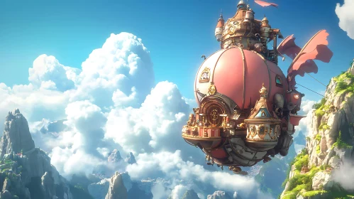 Whimsical Airship in a Sky Landscape
