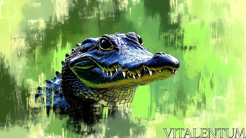 Alligator Art with Green Background AI Image