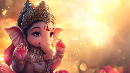 Infant Ganesha Portrait with Bokeh Lights