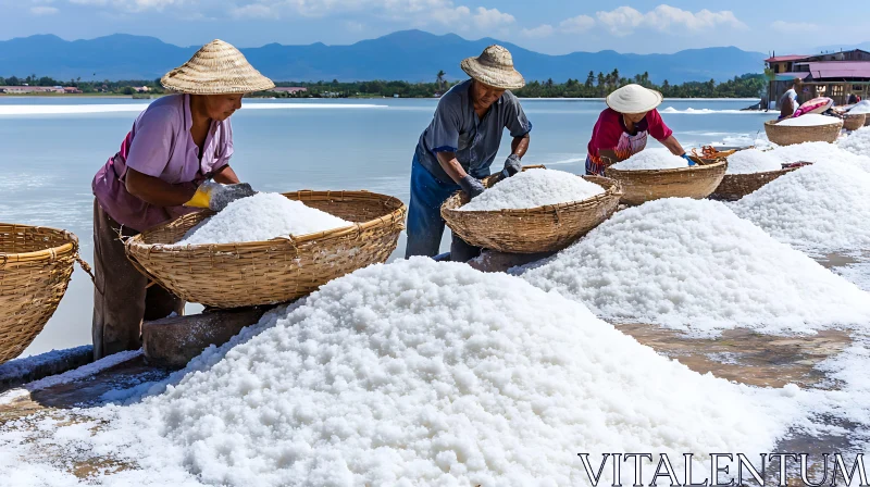 Traditional Salt Harvesting Scene AI Image