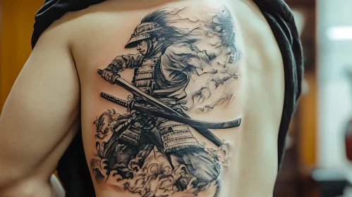 Monochrome Warrior Back Tattoo Design