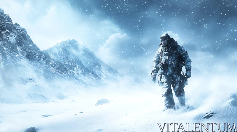 Winter Trek in the Mountains AI Image