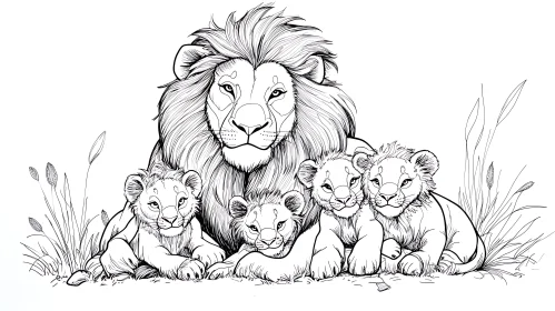 Lion and Cubs Sketch