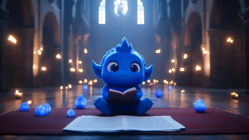 Cartoon Creature Reading in a Church