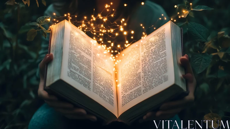 AI ART Magical Book with Glowing Lights