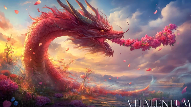 AI ART Dragon with Flowers in the Sky