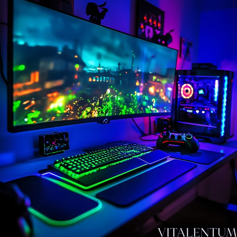 RGB Gaming Desk Setup AI Image