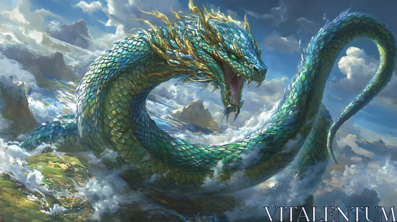 Serpentine Dragon Rising from the Sea AI Image