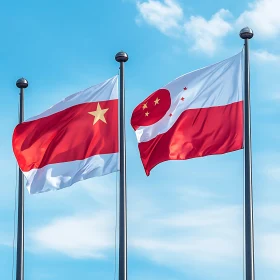 Patriotic Flags Waving in the Wind