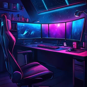 High-Tech Neon Gaming Desk Arrangement