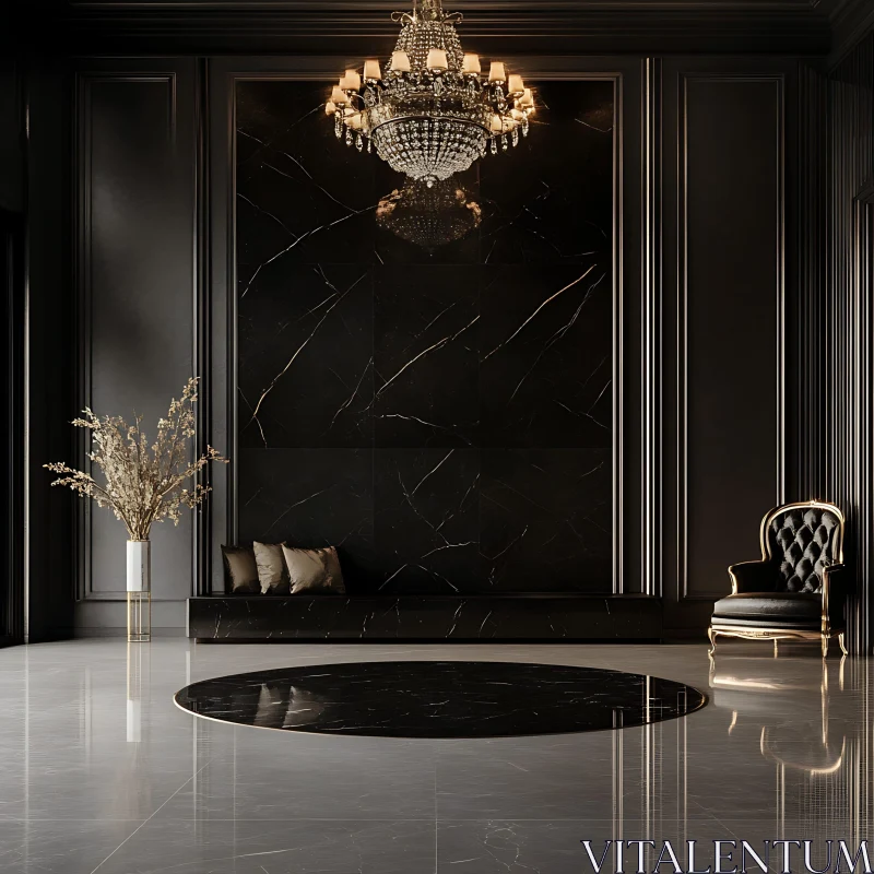 AI ART Elegant Modern Interior with Chandelier and Marble Floor