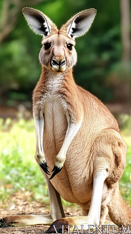 Poised Kangaroo in Verdant Landscape AI Image