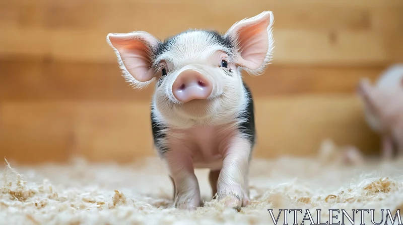 Cute Piglet on Straw Bed in Rustic Barn AI Image