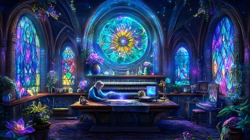 Mystical Room With Stained Glass Windows