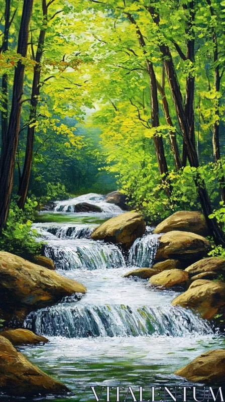 AI ART Tranquil Waterfall in a Forest