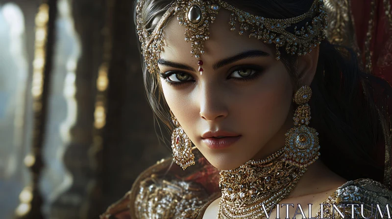 Serene Woman with Traditional Jewelry AI Image