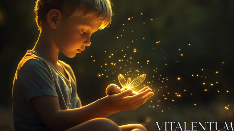 Child Holding a Glowing Fairy AI Image