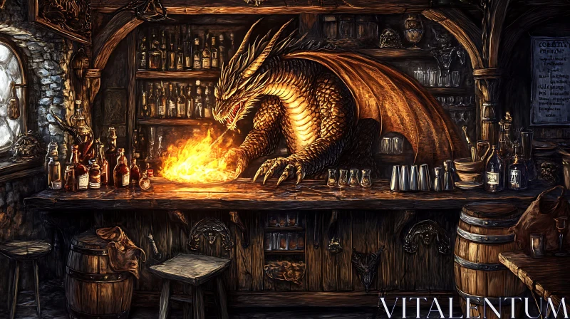 AI ART Mythical Tavern with Dragon Bartender