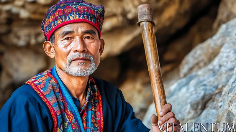 AI ART Man in Traditional Clothing Holding Staff