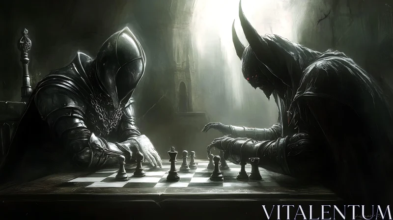 AI ART Gothic Chess Duel Between Dark Figures