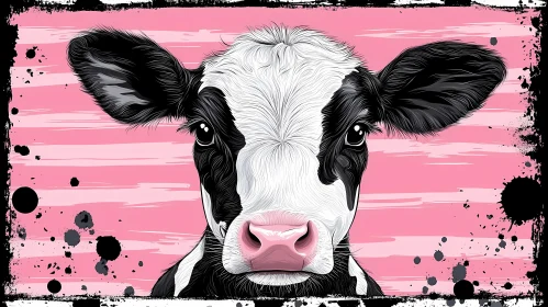 Modern Cow Art with Pink Background